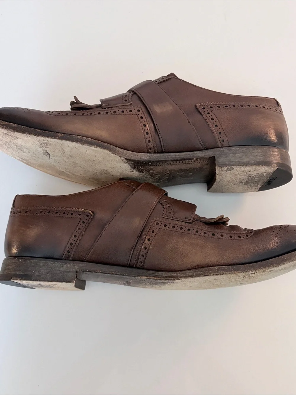 Prada Brown Leather Kiltie Monk Strap Oxfords
